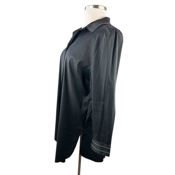 Chico's Contrast Detail Poplin Tunic Top Long Sleeve Button Blouse Size 3 16 18 - Picture 8 of 16